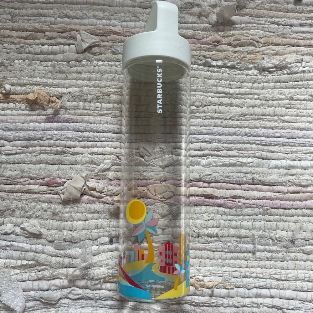 Starbucks Miami You Are Here Collection Glass Water Bottle with Lid